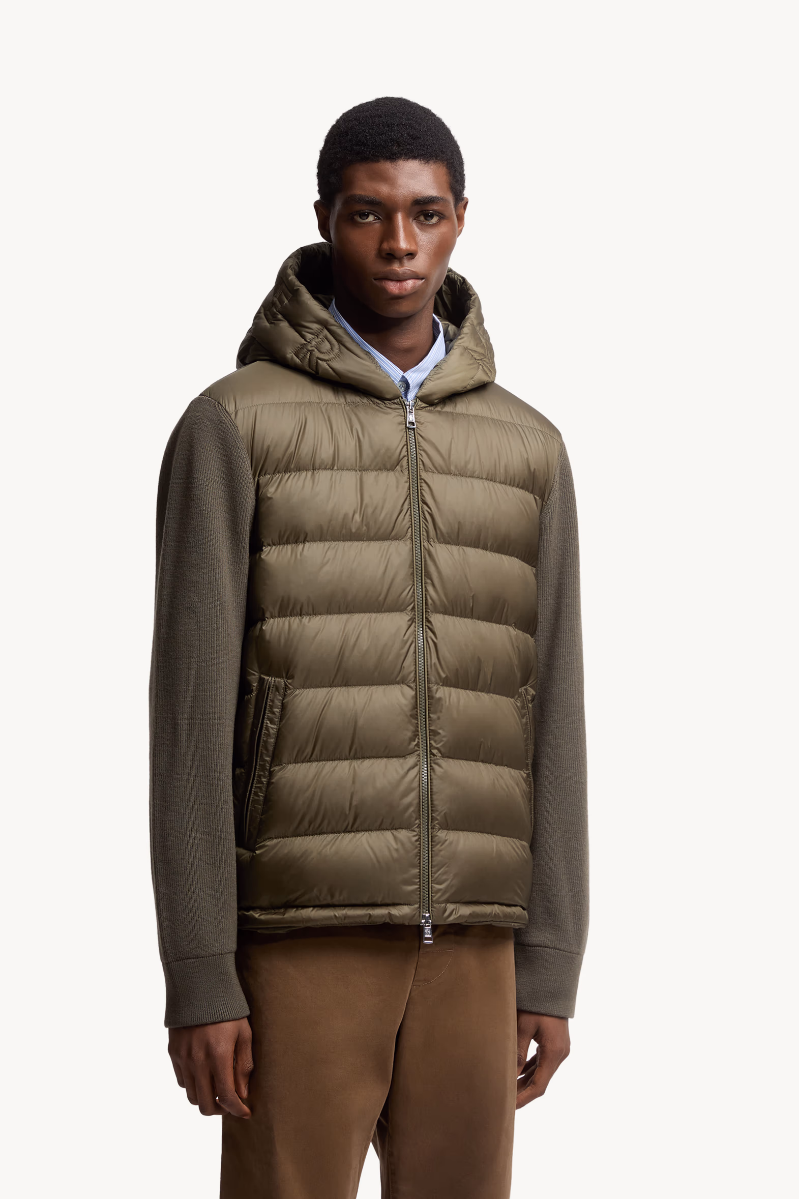 Padded Wool Zip-Up Hoodie Men Olive Green Moncler 3